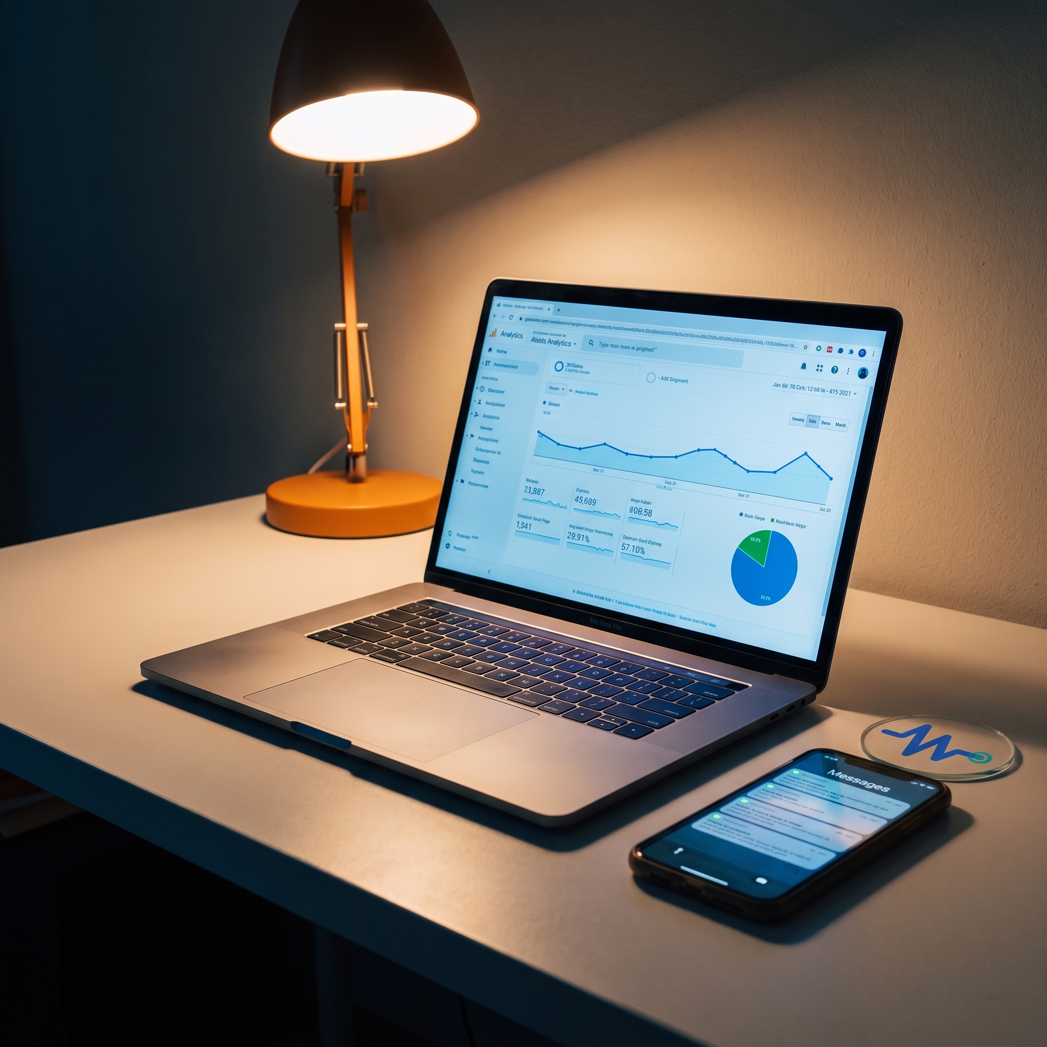 Tim pemasaran digital bekerja di kantor dengan monitor analitik bisnis pada malam hari